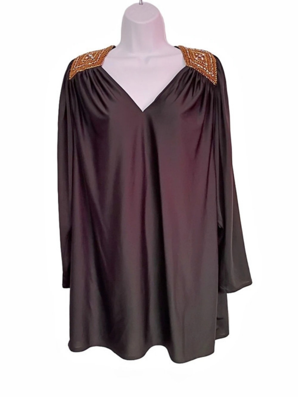 Vintage Oscar de la Renta For Swirl Embellished Black Tunic Loungewear Like New